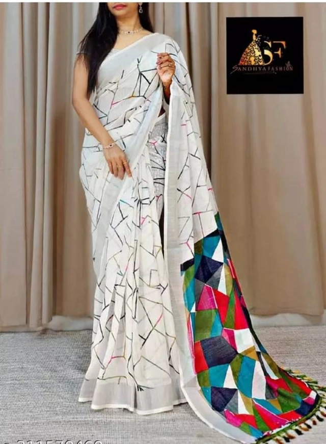 Linen Printed Saree for Women (Multicolor, 6.3 m)