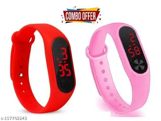 Digital Watch for Kids (Red & Pink, Pack of 2)