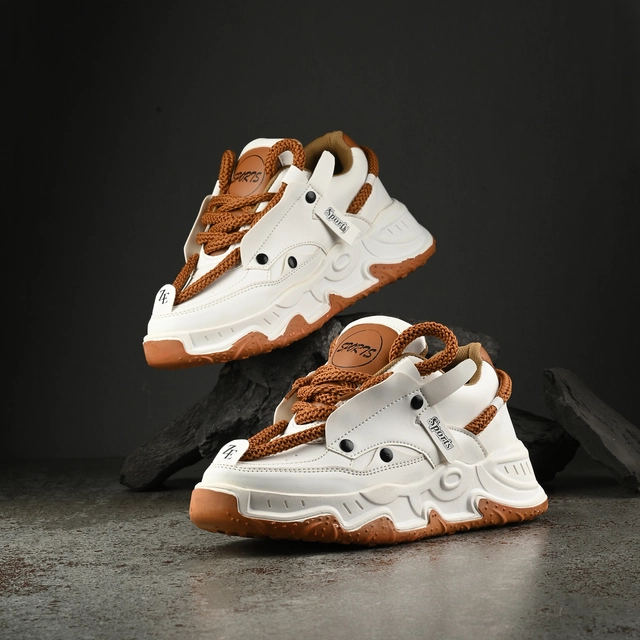 Sneakers for Men (Tan & White, 6)