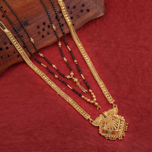Copper Gold Plated Long And Sort Mangalsutra Combo For Women (Gold, 24 Size) (Y-2399)