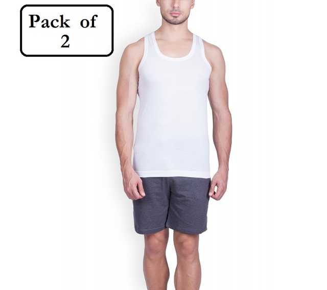 M/S Dalfa Cotton Vests For Men (Pack Of 2) (White, XL) (D-1542)