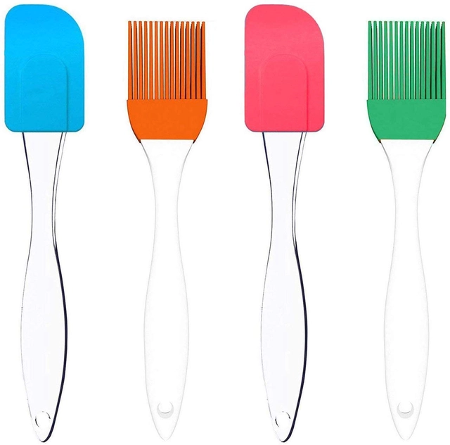 Silicone Spatula with Oil Brush (Multicolor, Set of 2)