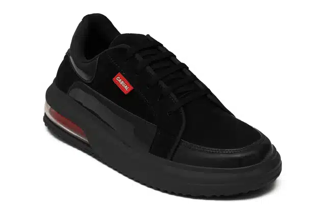 Men's Lace Up Casual Sneakers (Black, 8) (JF-218)