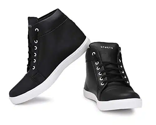 Men's High Top Casual Sneakers (Black, 7) (PF-4)