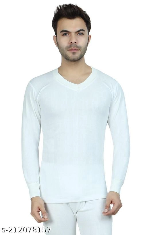 Cotton Blend Thermal Topwear for Men (White, M)