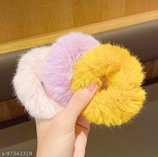 Fur Scrunchies for Women (Multicolor, Pack of 12)