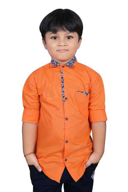 Divine Cotton kids Boys Solid Shirt (Orange, 12-13 Year) (DC-2)
