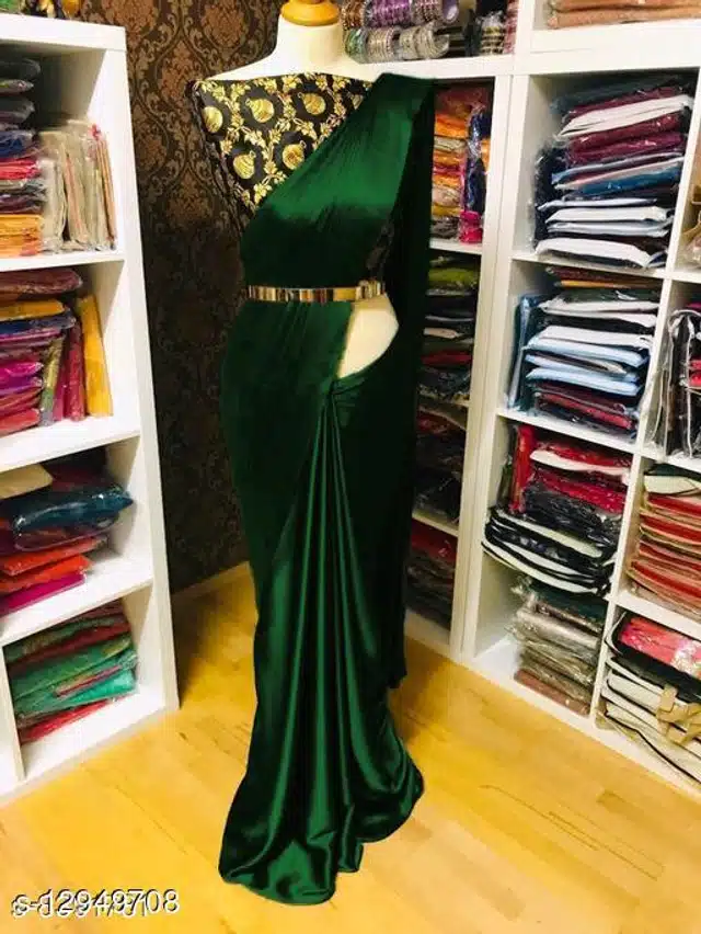 Satin Saree for Women (Green, 6.3 m)
