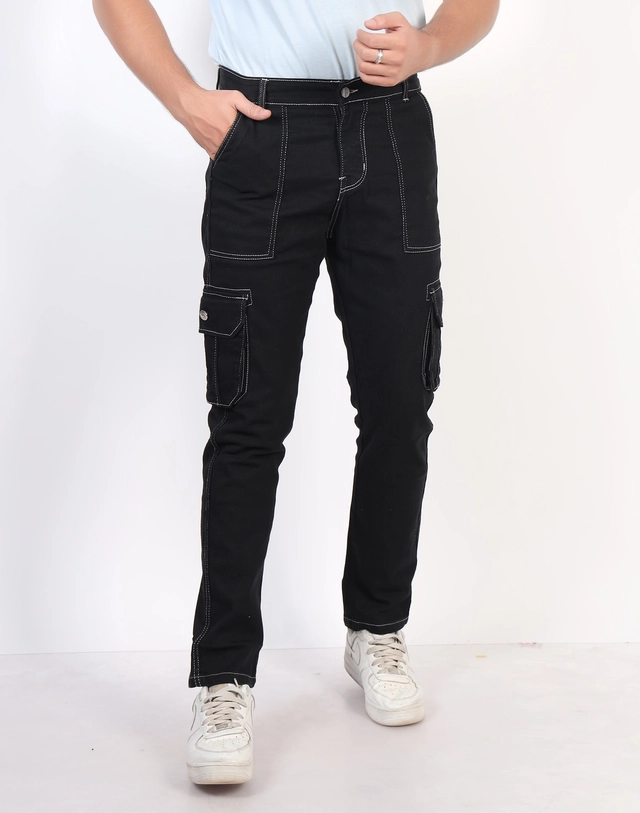 Denim Cargo Fit Jeans for Men (Black, 28)