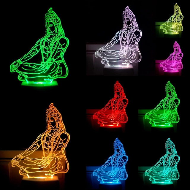 BrodLog Mahadev 3D Optical Illusion Acrylic Night Lamp, 7 Colors RGB Auto Gradual Changing LED Plug and Play Night Light, Office Light, Best for Gift, (Multicolour, Pack of 1)