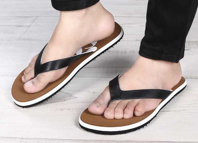 Synthetic Leather Thong Flip Flops for Men (Beige, 10) (LYVI-110)
