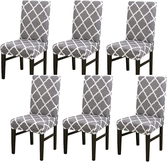 Polycotton Printed Chair Covers (Grey & White, 45x50 inches) (Pack of 6)