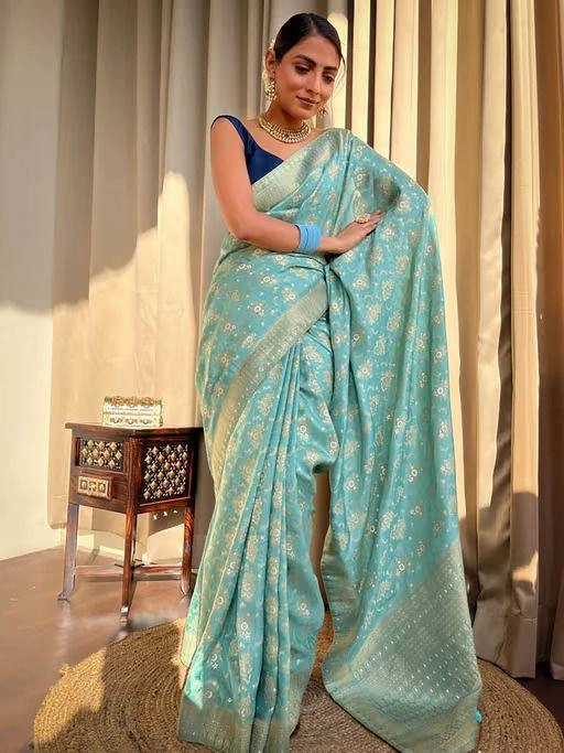 Lichi Silk Woven Design Saree for Women (Aqua Blue, 6.3 m)