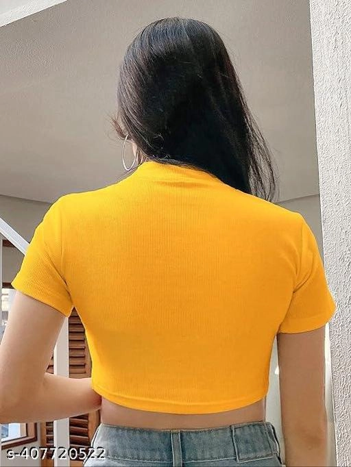 Lycra Solid Top for Women (Yellow, XS)