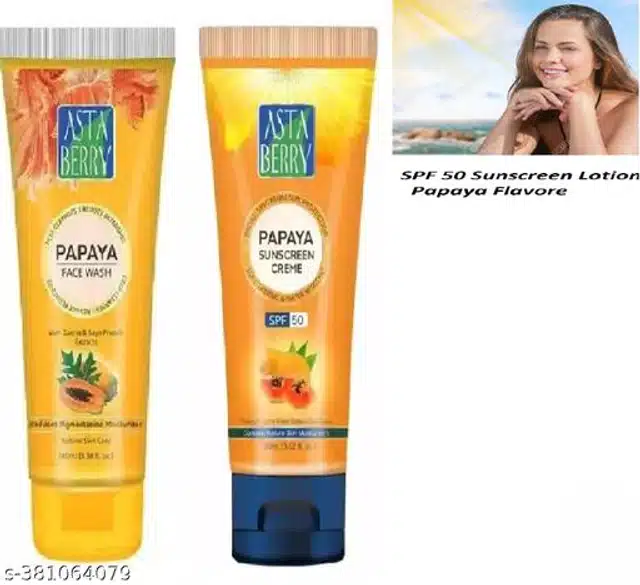 Asta Berry Papaya Face Wash & Asta Berry Sunscreen Cream (100 ml, Set of 2)