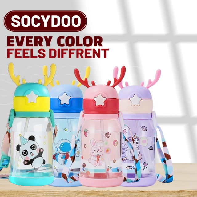 Cartoon Theme Sipper Water Bottle for Kids (Multicolor, 600 ml)