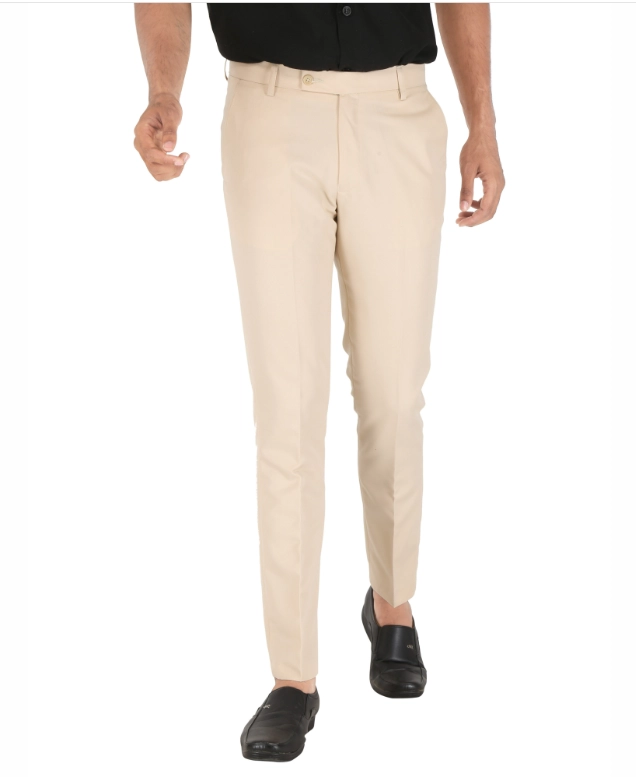 Poly Viscose Solid Trouser for Men (Beige, 28)