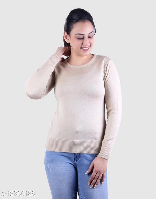 Acrylic Solid Sweater for Women (Cream, M)