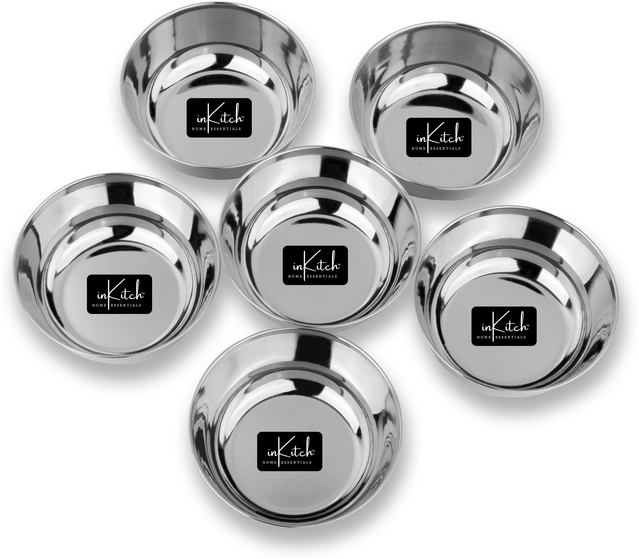 Inkitch Stainless Steel Dessert Bowls (Silver, Pack of 6)