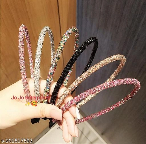 Glitter Hair Band for Women (Multicolor, Pack of 6)