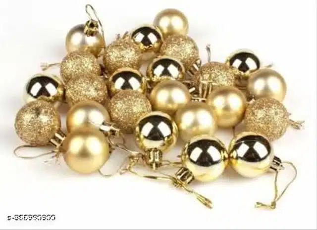 Plastic Christmas Tree Hanging Balls (Gold, Pack of 12)