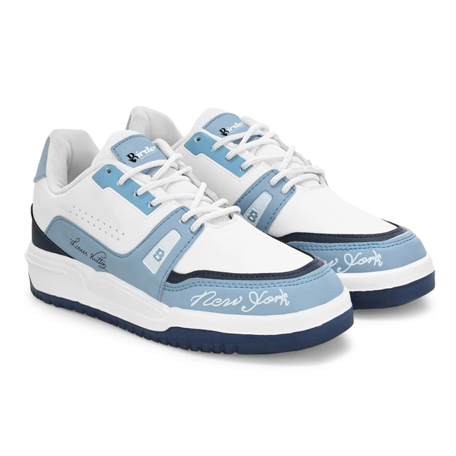 Rexine Casual Shoes for Men (Sky Blue & White, 6)