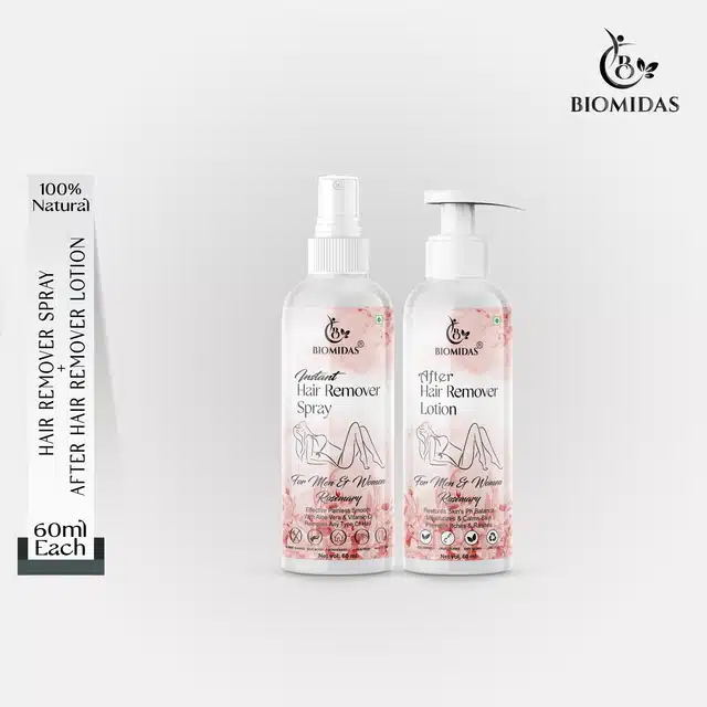 Biomidas Rosemary Fragrance Painless Body Hair Removal Spray with Lotion (Pack of 2, 60 ml)