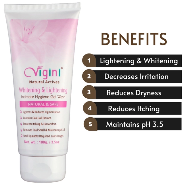 Vigini Whitening & Lightening Intimate Hygiene Gel Wash with Bust Firming Massage Cream for Women (100 g, Set of 2)