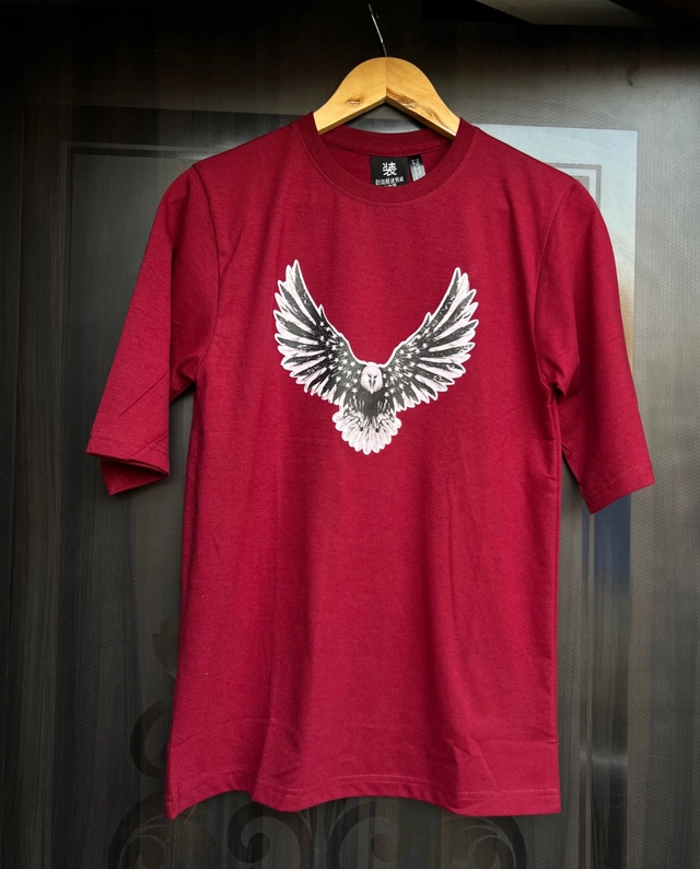 Round Neck Printed T-Shirt for Men (Maroon, S)