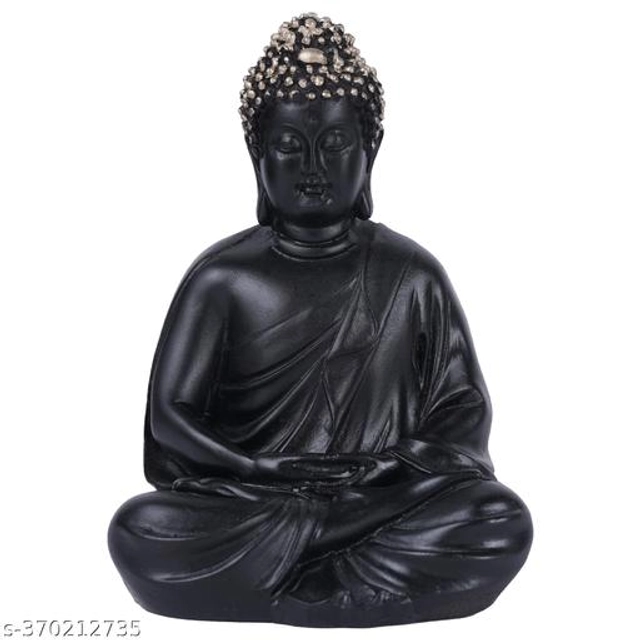 Poly Resin Handcrafted Meditating Buddha Idol (Black)