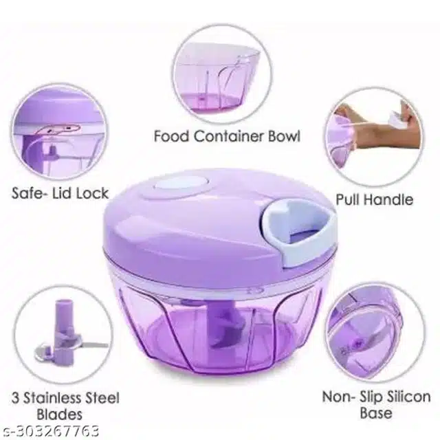 Plastic Manual Chopper (Purple & Sky Blue, 450 ml) (Pack of 2)