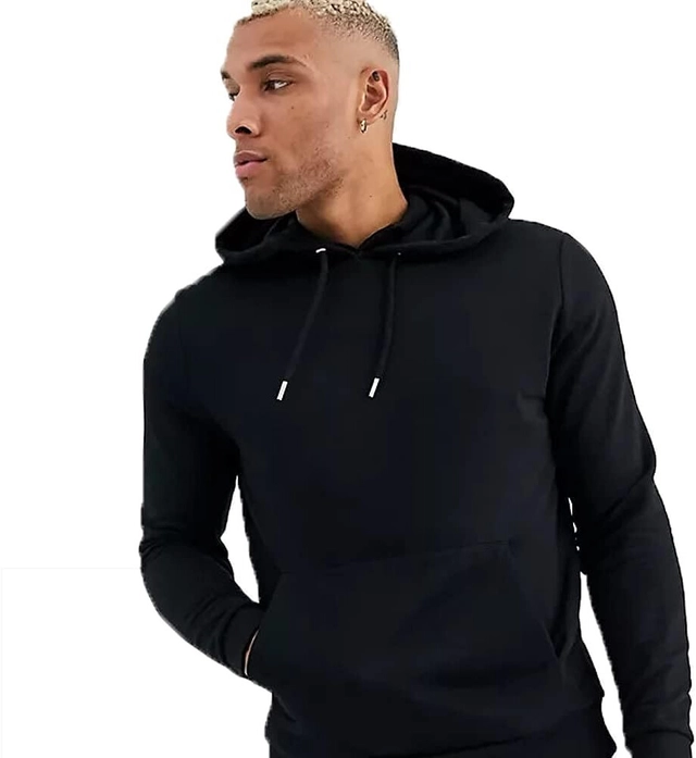 Cotton Blend Solid Hoodie for Men (Black, L)