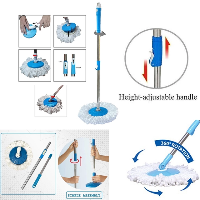 Stainless Steel Spin Mop Rod Set with 2 Refill (Blue & White, Set of 2)