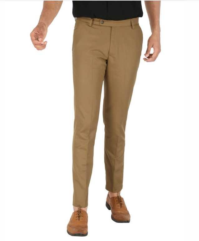 Poly Viscose Solid Trouser for Men (Tan, 28)