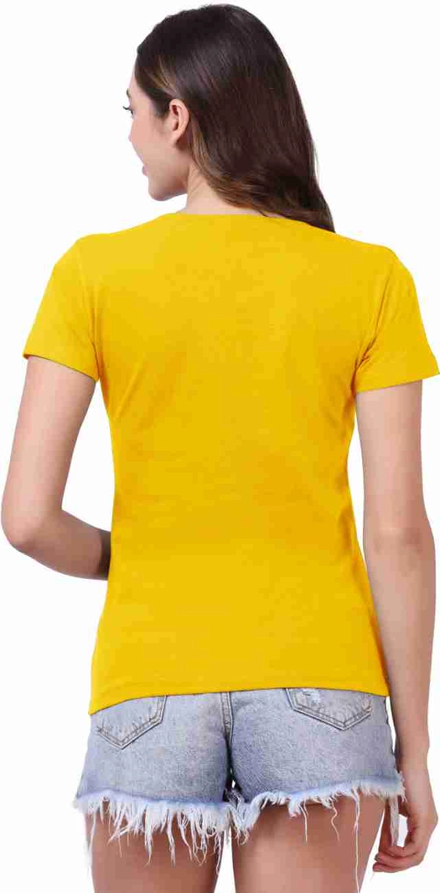 Round Neck Printed T-Shirt for Women (Yellow, S)