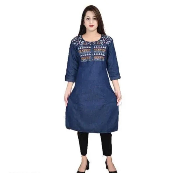 Cotton Printed Kurti for Women (Blue, M)