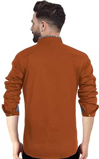 Vertusy Cotton Men Solid Shirt (Orange, XL) (V-20)