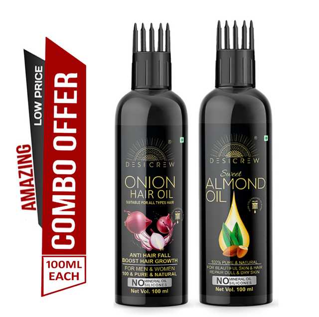 Desi Crew Pure Onion Blackseed Oil & Almonds Oil For Skin, Body & Hair Care (Pack Of 2, 100 ml) (KGE-415)