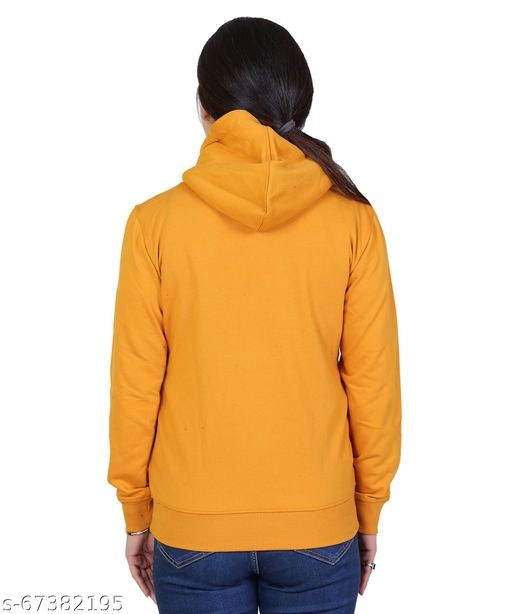 Cotton Blend Printed Hoodie for Women (Yellow, M)