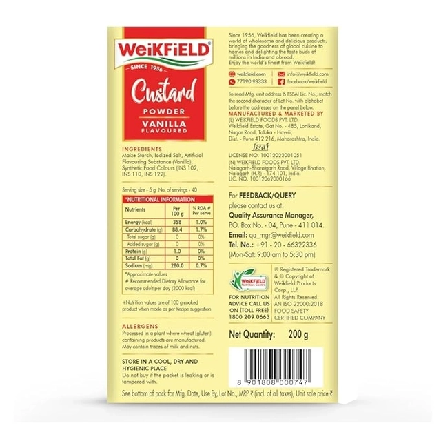 Weikfield कस्टर्ड पाउडर वनीला 200 g (बॉक्स)