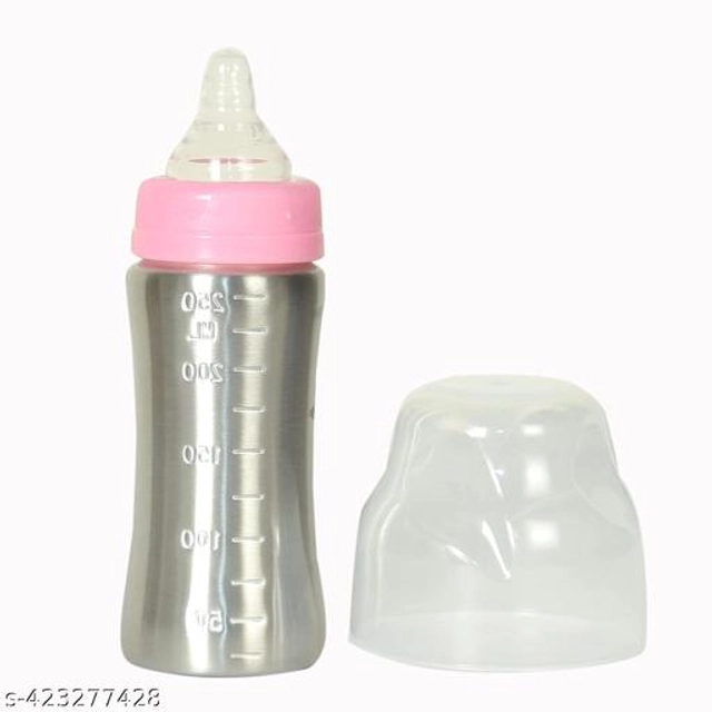 Stainless Steel Milk Bottle for Baby (Silver & Pink, 250 ml)