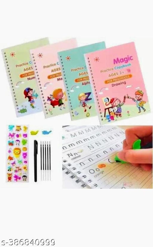 Magic Practice Copybook (4 Pcs) with 10 Pcs Refill for Kids (Set of 2)