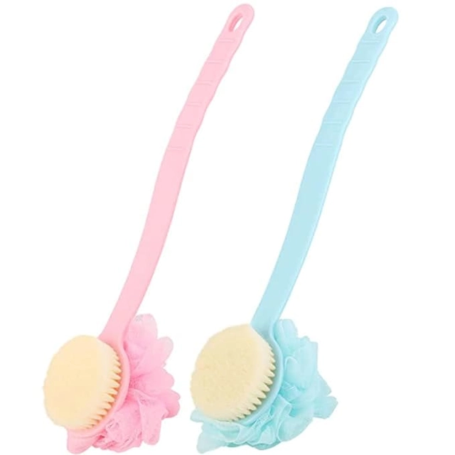 2-in-1 Loofah with Handle Body Back Scrubber cum Bath Brush (Assorted, Pack of 2)