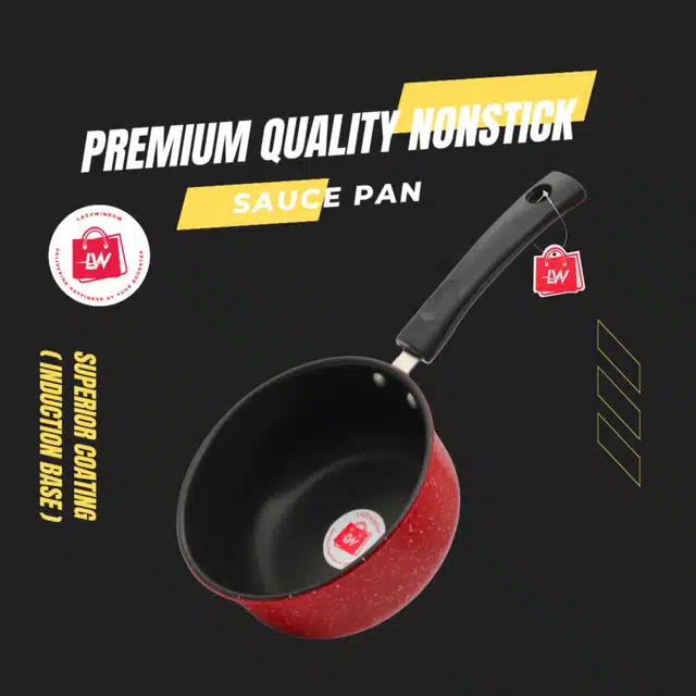 LAZYwindow Metal Nonstick Sauce Pan with Whisker (Pack of 2) (Red, 1.5 L)