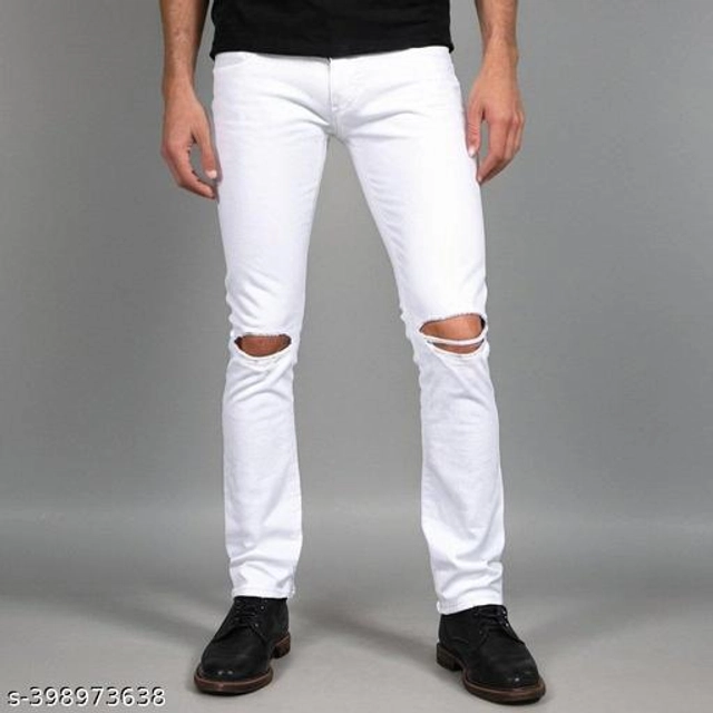 Denim Slim Fit Jeans for Men (White, 28)