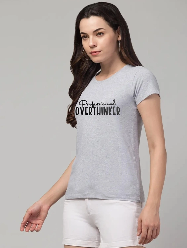 Round Neck Printed T-Shirt for Women (Grey, S)