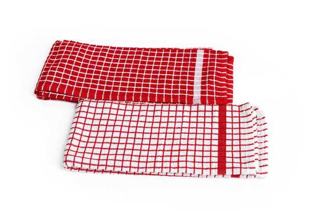 Brodees Cotton Mini Check Terry Kitchen Towel (Pack of 2, Red and White) (RI-7)