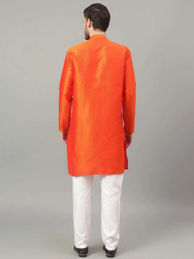 Jacquard Solid Kurta with Pant for Men (Coral, S)