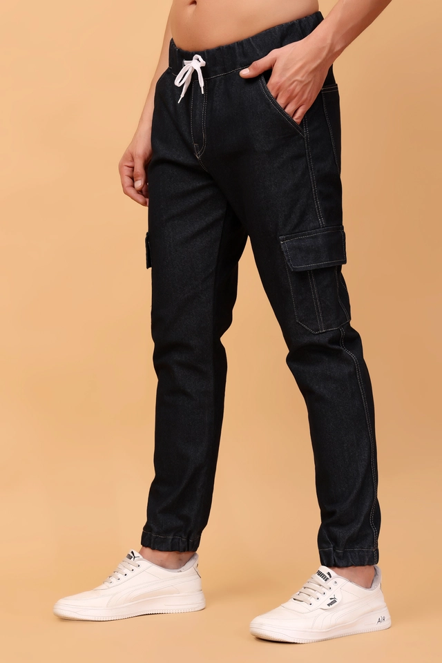 Cotton Blend Cargo Jeans for Men (Black, 28)