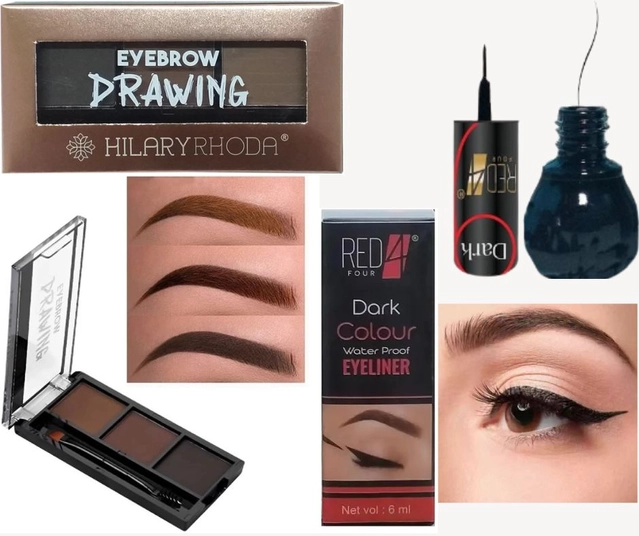 Combo of Hilary Rhoda Eyebrow Drawing Kit & Red Four Eyeliner (Multicolor, Set of 2)